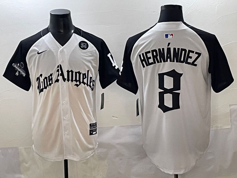 Men 2025 Los Angeles Dodgers #8 Hernandez White black Five generations Joint Name Nike MLB Jersey style 52610->los angeles dodgers->MLB Jersey